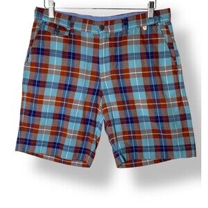 PENDLETON SURF Shorts Men's 32 100% Cotton Blue Red Madras Plaid 9” Inseam